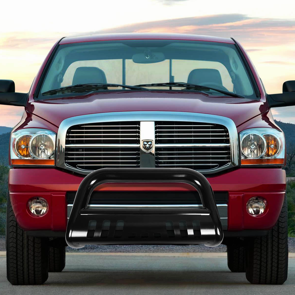 02-09 Dodge Ram 1500 2500 3500 Bull Bar w/Skid Plate - Stainless Steel - Black