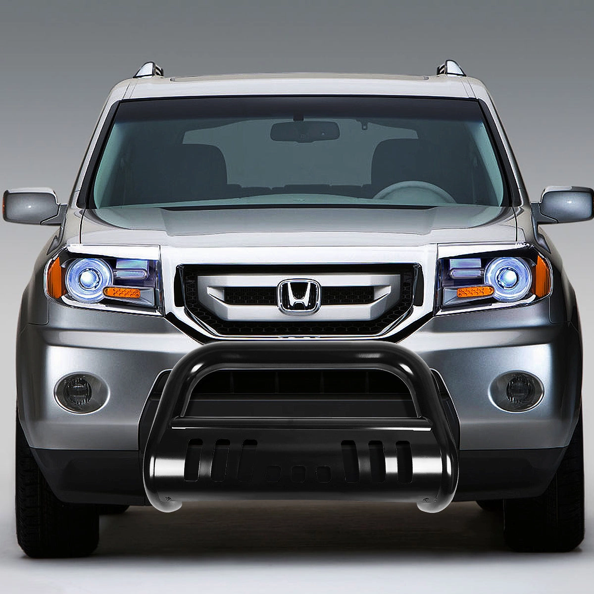03-08 Honda Pilot 06-14 Honda Ridgeline Bull Bar w/Skid Plate - Stainless Steel - Black