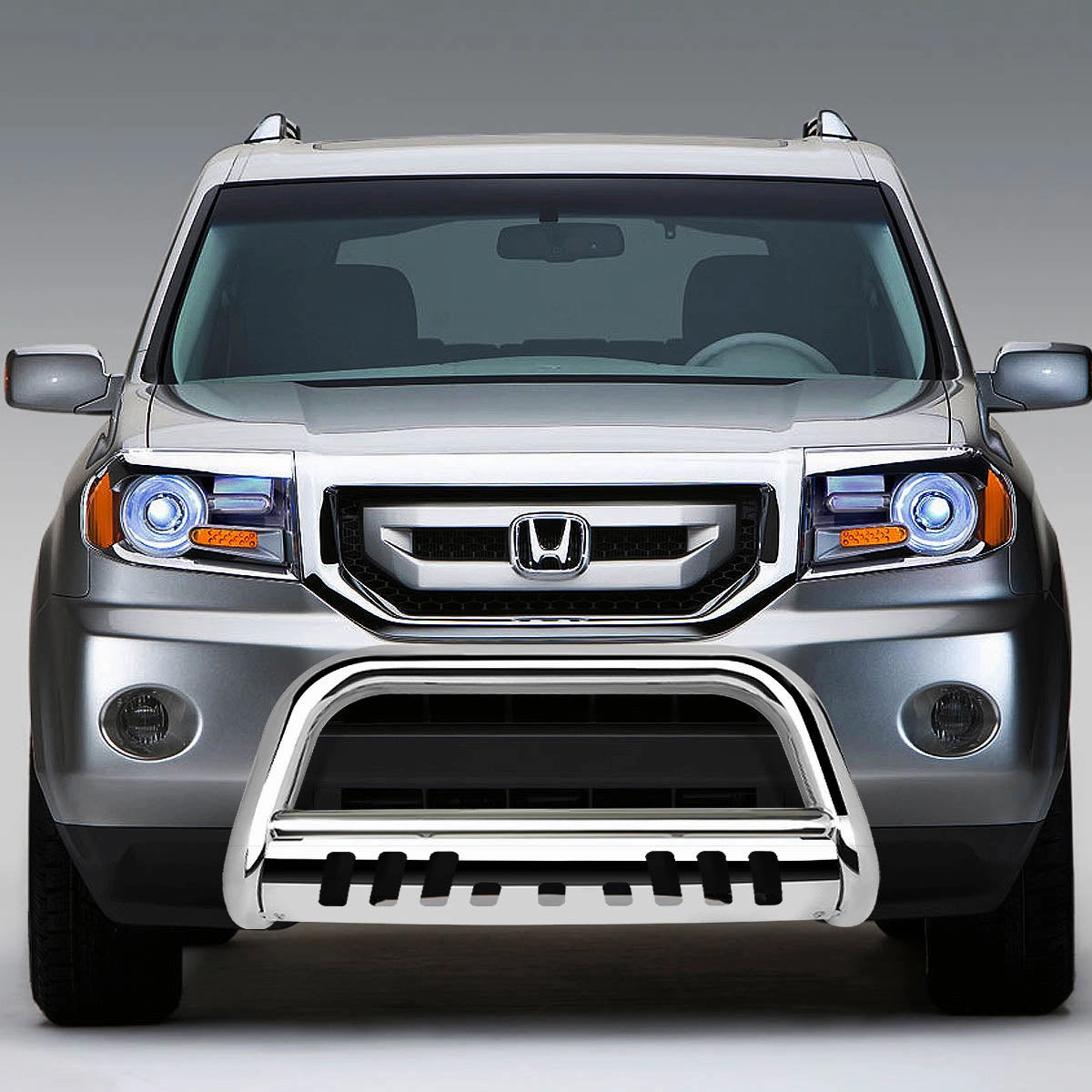 03-08 Honda Pilot 06-14 Honda Ridgeline Bull Bar w/Skid Plate - Stainless Steel