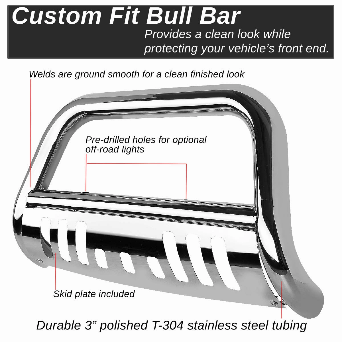 03-08 Honda Pilot 06-14 Honda Ridgeline Bull Bar w/Skid Plate - Stainless Steel
