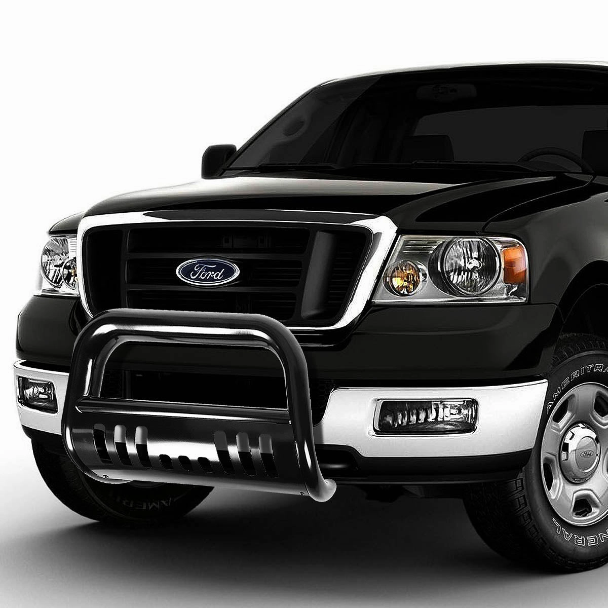 04-08 Ford F150 07-14 Lincoln Navigator Bull Bar w/Skid Plate - Stainless Steel - Black