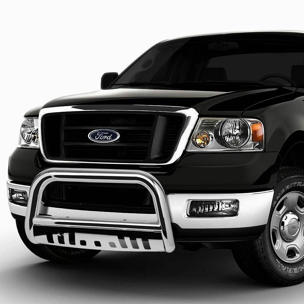 04-08 Ford F150 07-14 Lincoln Navigator Bull Bar w/Skid Plate - Stainless Steel