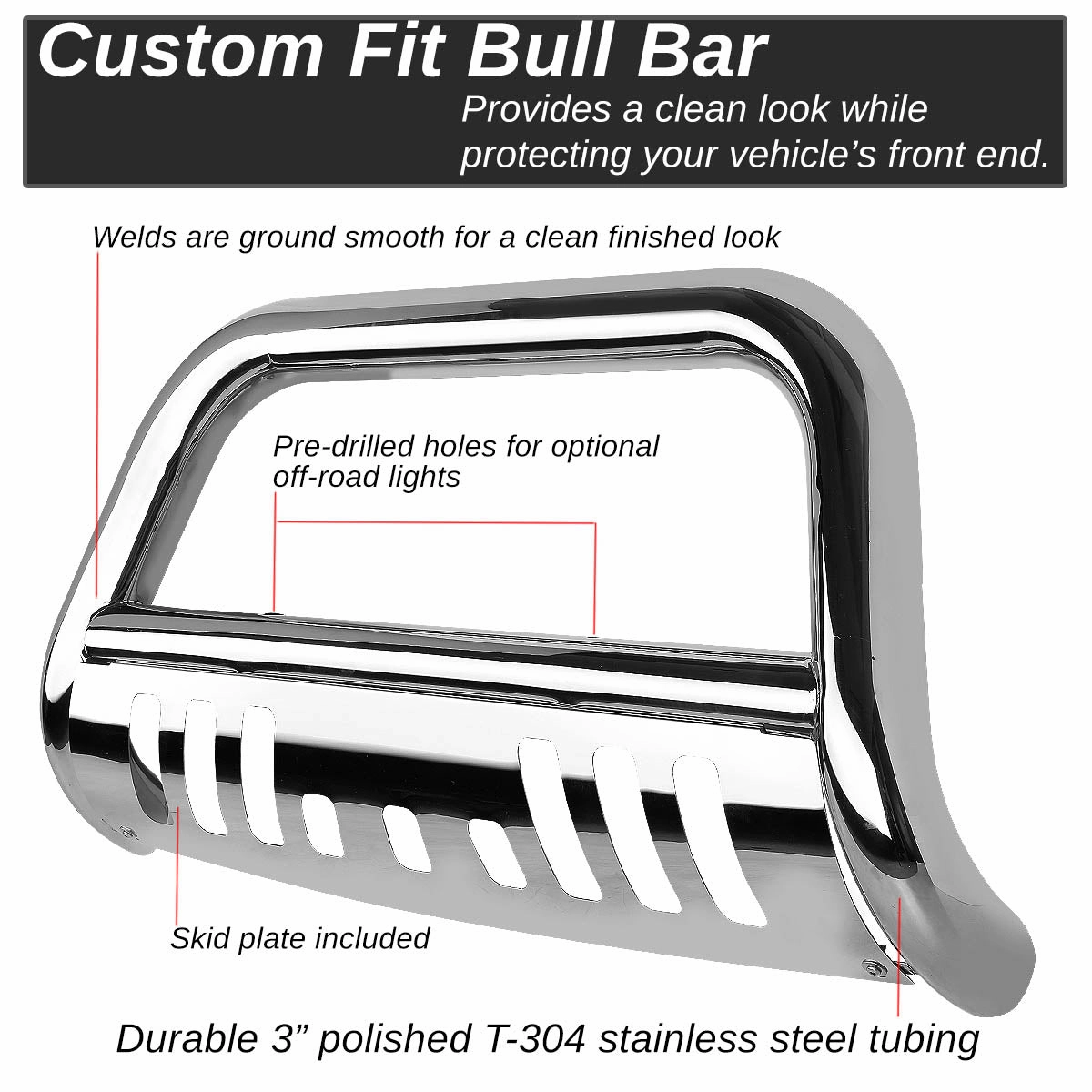 04-08 Ford F150 07-14 Lincoln Navigator Bull Bar w/Skid Plate - Stainless Steel