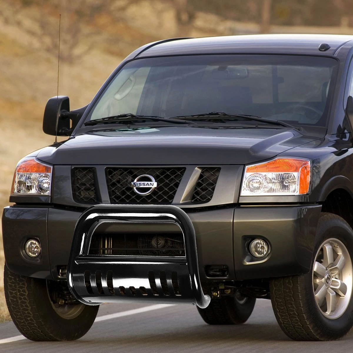 04-15 Nissan Titan Armada Bull Bar w/Skid Plate - Stainless Steel - Black