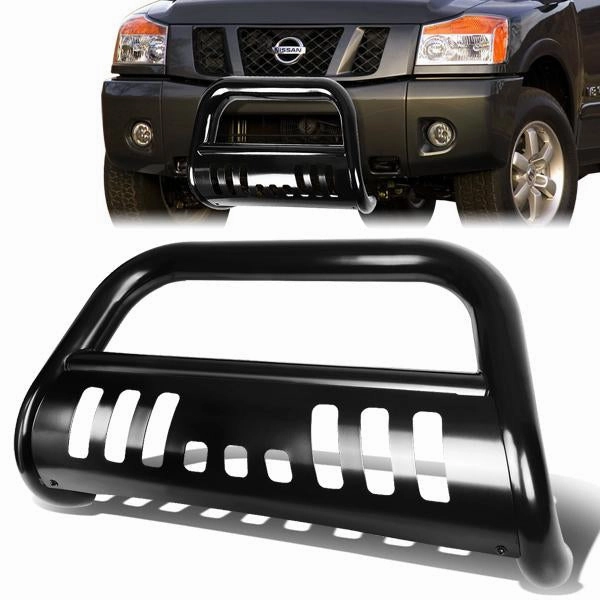 04-15 Nissan Titan Armada Bull Bar w/Skid Plate - Stainless Steel - Black