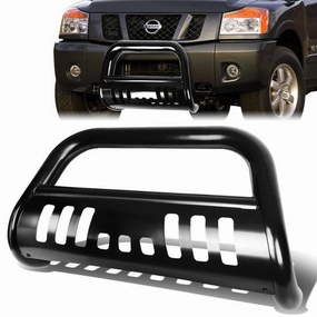 04-15 Nissan Titan Armada Bull Bar w/Skid Plate - Stainless Steel - Black