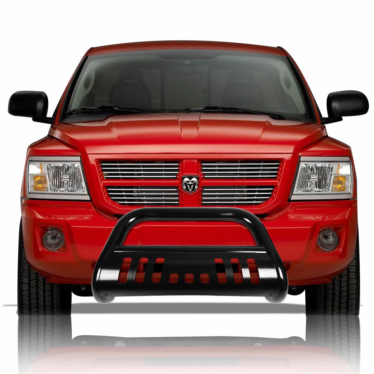 05-10 Dodge Dakota Bull Bar w/Skid Plate - Stainless Steel - Black