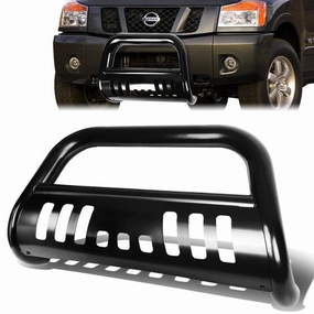 05-16 Nissan Xterra Frontier Bull Bar w/Skid Plate - Stainless Steel - Black