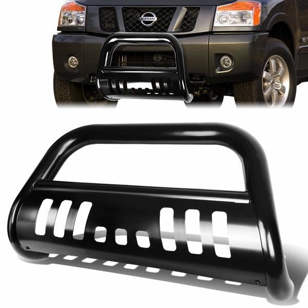 05-16 Nissan Xterra Frontier Bull Bar w/Skid Plate - Stainless Steel - Black