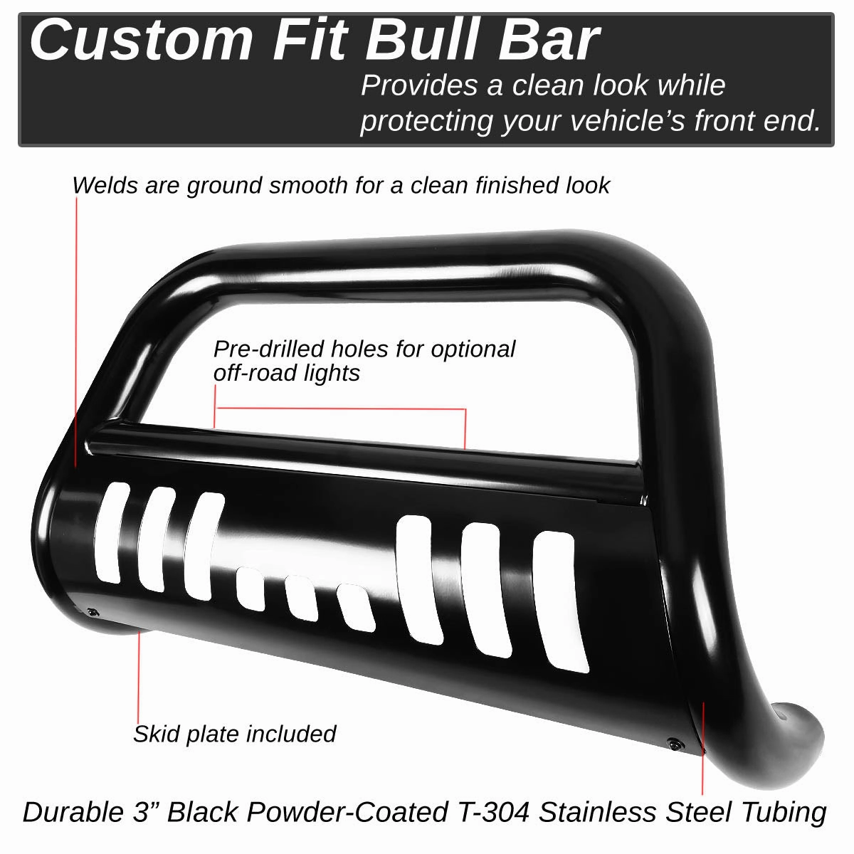 07-13 Chevy Silverado GMC Sierra 1500 Bull Bar w/Skid Plate - Stainless Steel - Black