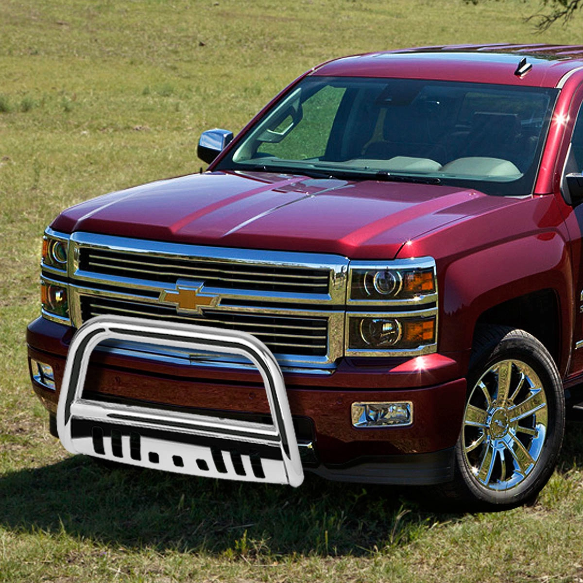 07-13 Chevy Silverado GMC Sierra 1500 Bull Bar w/Skid Plate - Stainless Steel