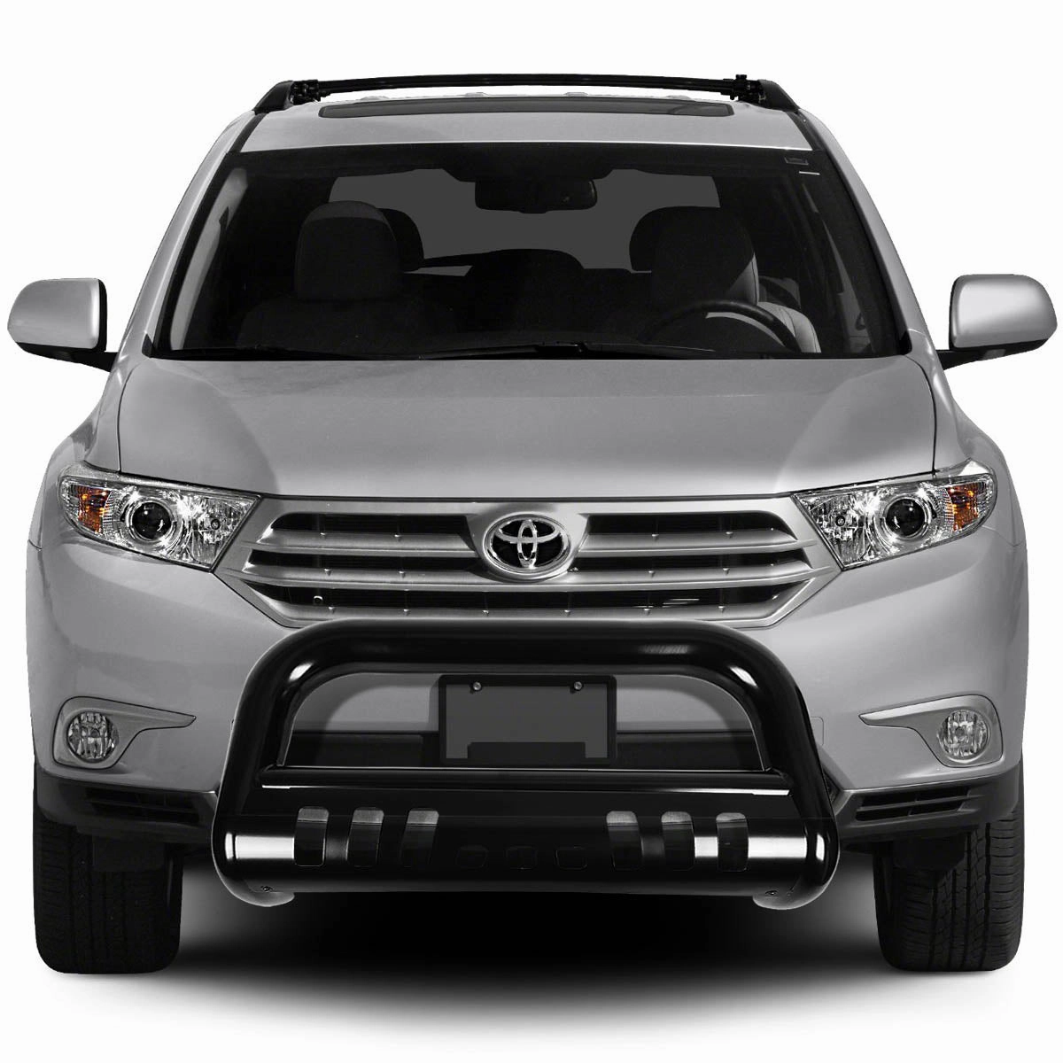 08-13 Toyota Highlander Bull Bar w/Skid Plate - Stainless Steel - Black