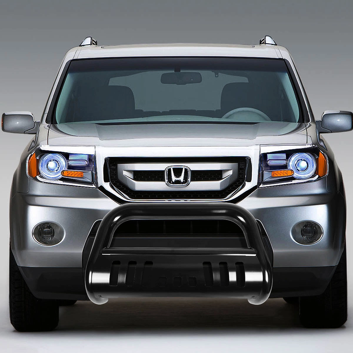 09-15 Honda Pilot Bull Bar w/Skid Plate - Stainless Steel - Black