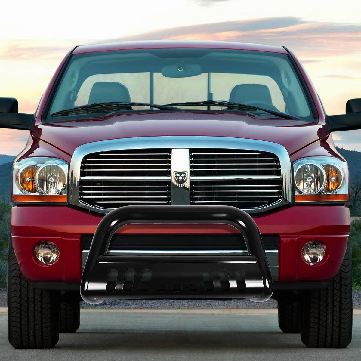 09-18 Dodge Ram 1500 Bull Bar w/Skid Plate - Stainless Steel - Black