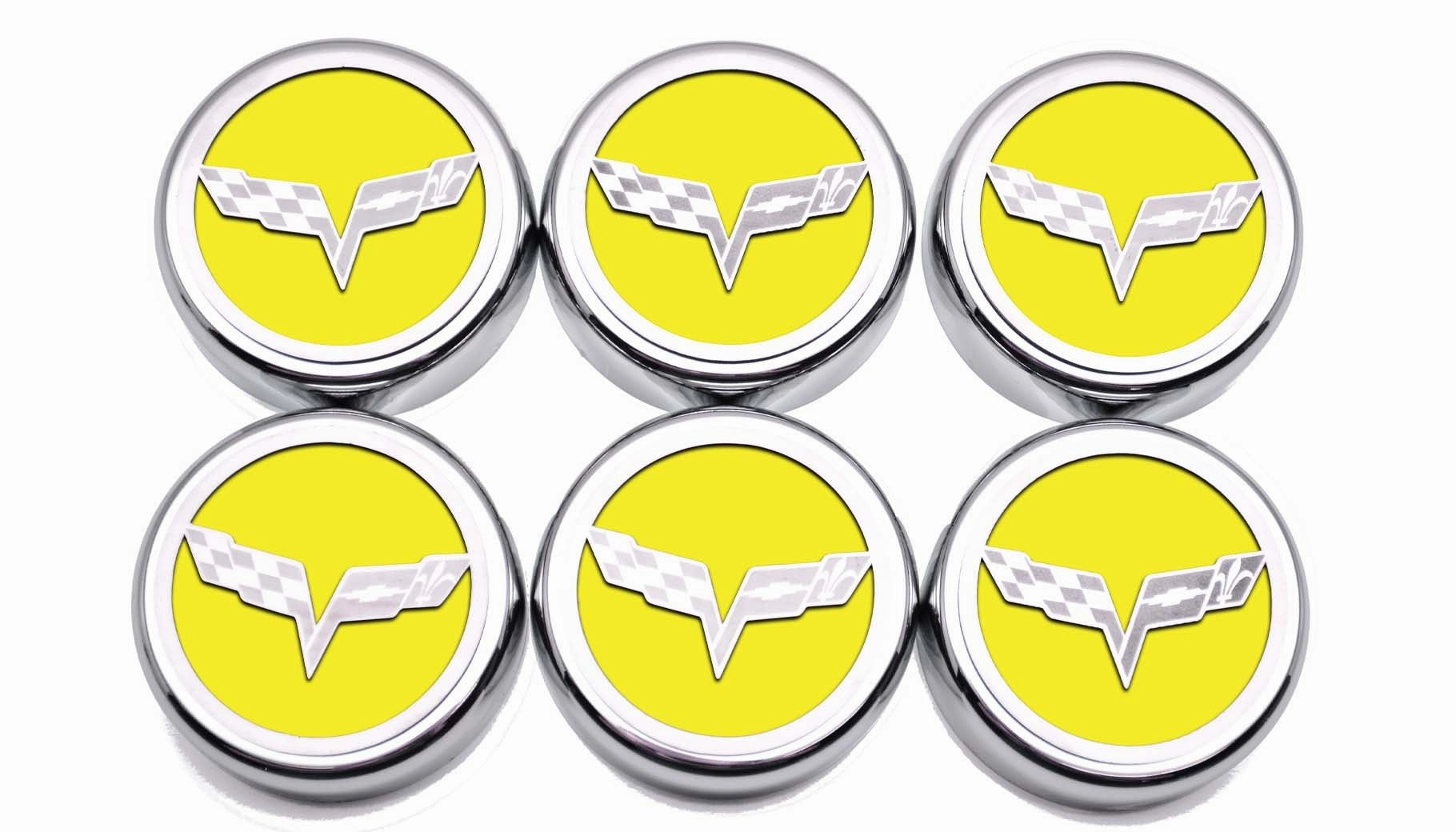 2005-2013 C6 Corvette - Crossed Flag Fluid Cap Covers 6Pc Manual Transmission