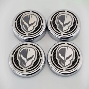 2020-2024 C8 Corvette Coupe - Cap Cover Set 4pc Carbon Fiber Inserts with Stainless Jake Skull Logo - Polished/Brushed Finish