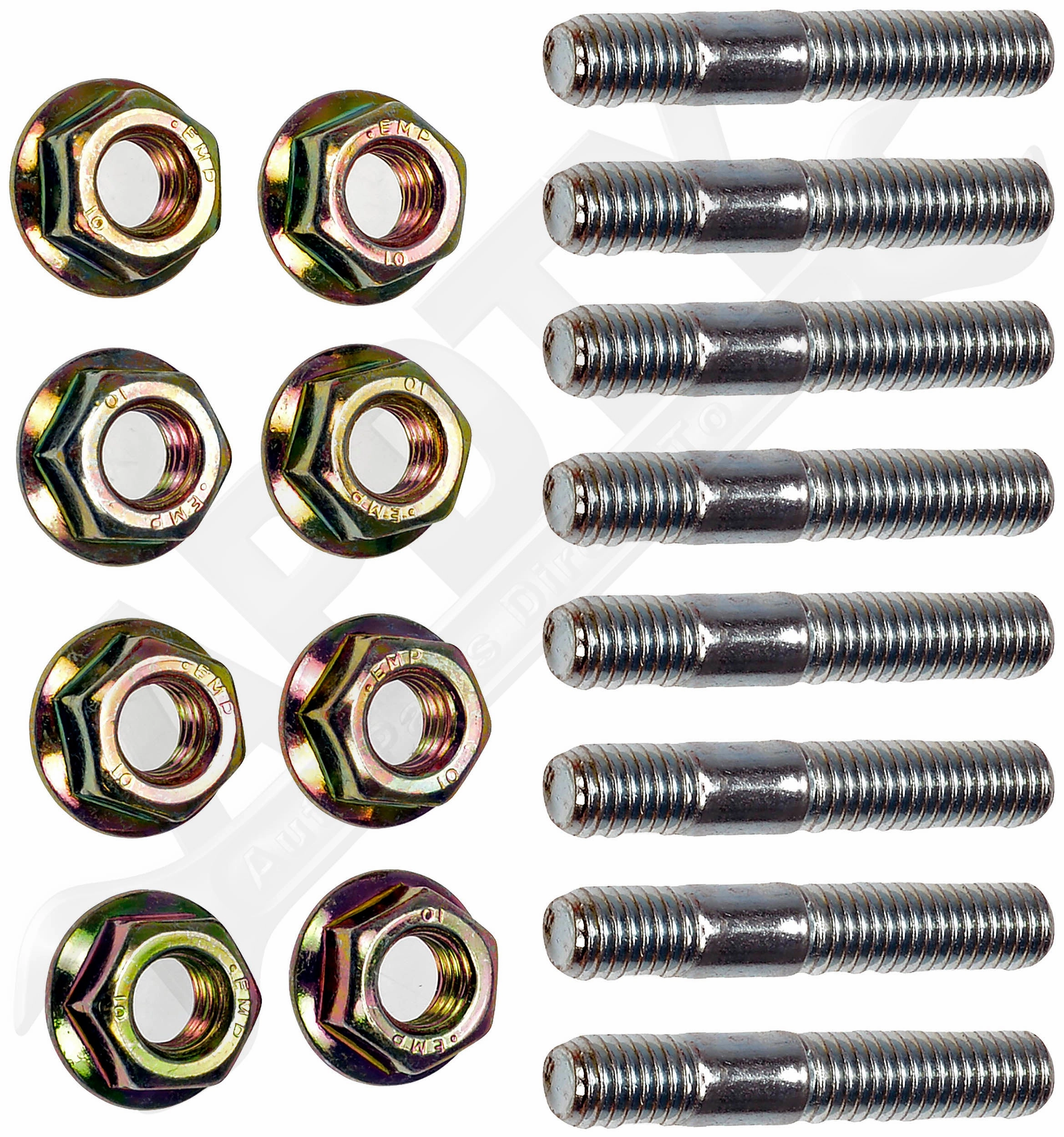 APDTY 159104 Exhaust Manifold Stud and Nuts Hardware Kit - Set of 8
