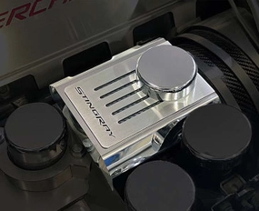 Master Cylinder Cover Manual Polished Stainless w/Brushed Ribbed Top Plate Stingray Style Black Carbon Fiber
